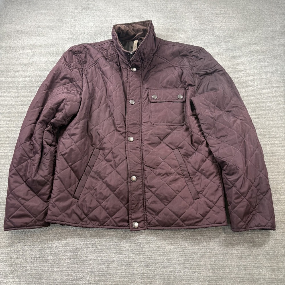 Zara Man Quilted Field Jacket Mens XL Burgundy Full Zip Snap Front Mock Neck